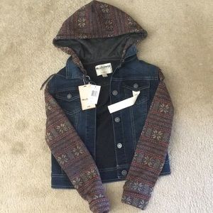 Denim jacket with flees arms and hoodie